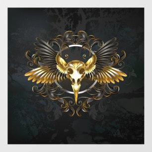 Golden Bird Skull on Black background Wall Decal
