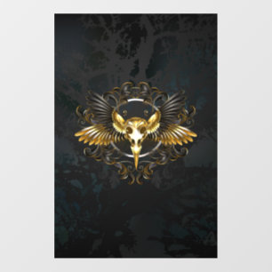 Golden Bird Skull on Black background Wall Decal