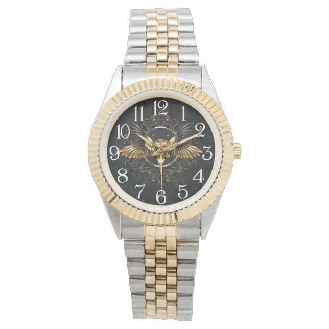 Golden Bird Skull on Black background Watch (Front)