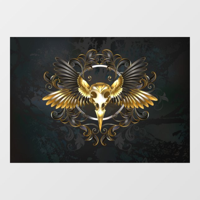 Golden Bird Skull on Black background Window Cling (Sheet)