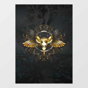 Golden Bird Skull on Black background Window Cling