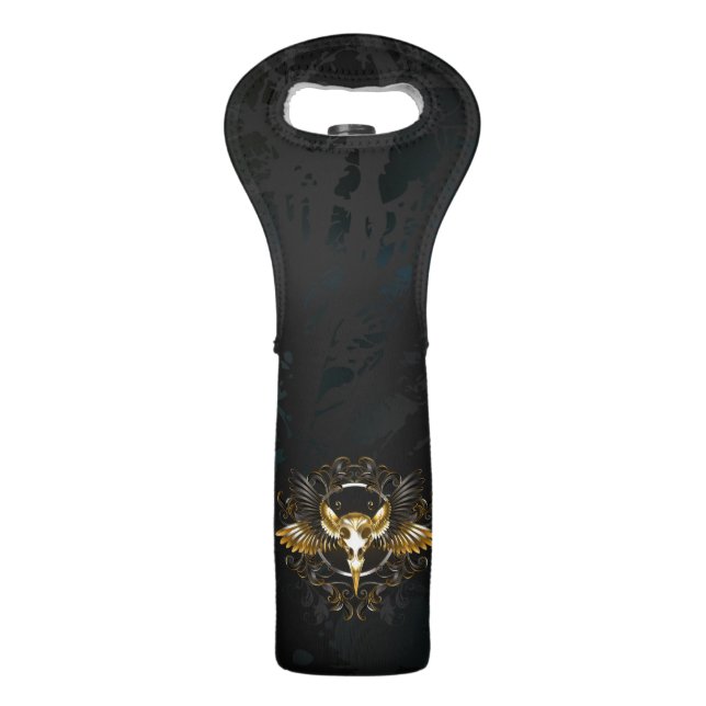 Golden Bird Skull on Black background Wine Bag (Front)
