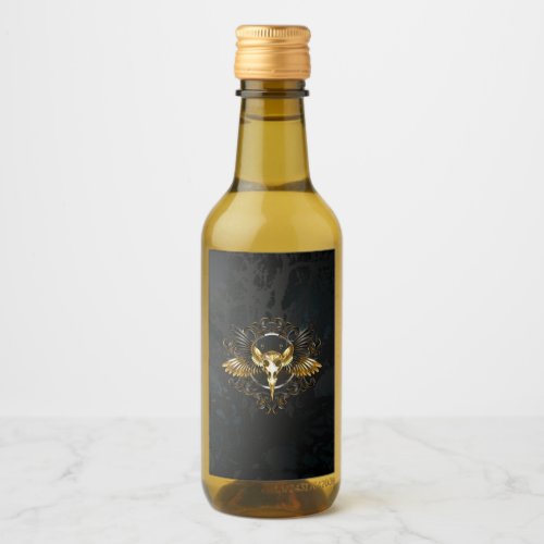 Golden Bird Skull on Black background Wine Label