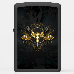 Golden Bird Skull on Black background Zippo Lighter
