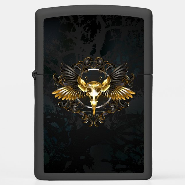 Golden Bird Skull on Black background Zippo Lighter (Front)