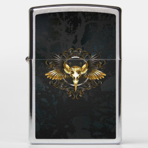 Golden Bird Skull on Black background Zippo Lighter