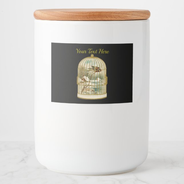 Golden Birdcage Winter Cabin Scene Bird Black Food Label (Front)