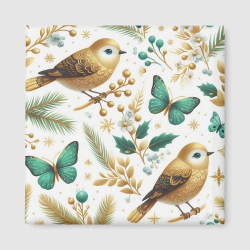 Golden Birds and Emerald Butterflies  Magnet