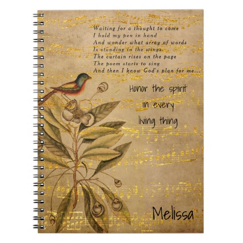 Golden Birdsong on Parchment Notebook