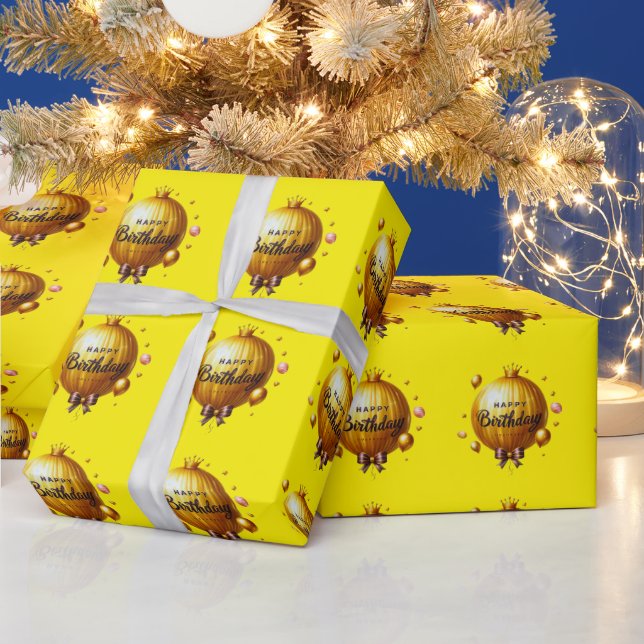 Golden birthday balloon wrapping paper (Holidays)