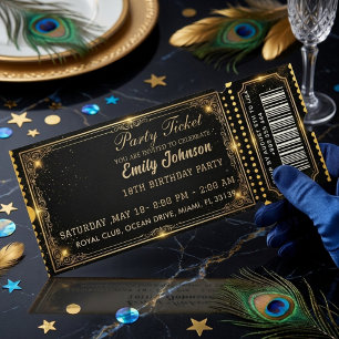 Golden Birthday Party Ticket Invitation 2026