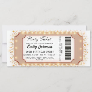 Golden Birthday Party Ticket Invitation 2026