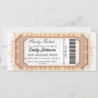 Golden Birthday Party Ticket Invitation 2026