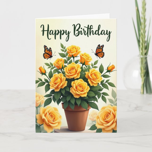 Golden Birthday Rose Pot Card (Front)