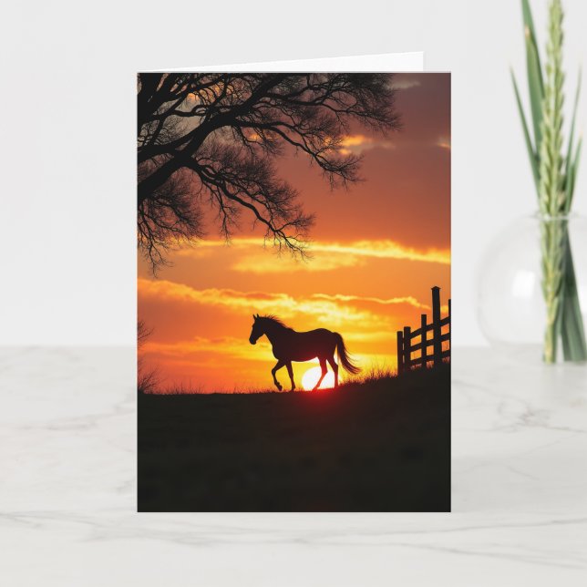 Golden Birthday Sunset Horse Card (Front)