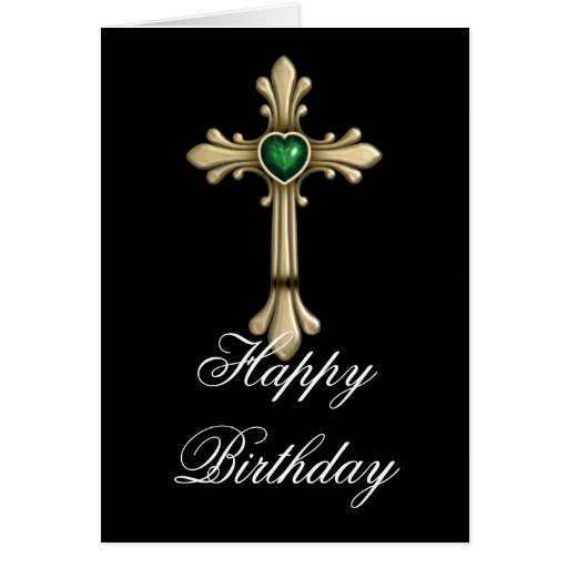 Golden Birthstone Green 2 Cross Happy Birthday Card | Zazzle