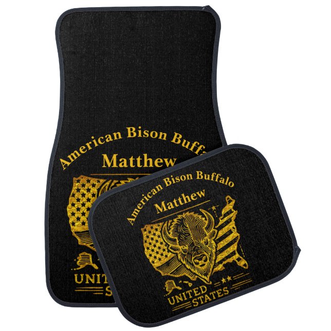 Golden Bison Illustration With USA Map and Flag Car Floor Mat (Set)