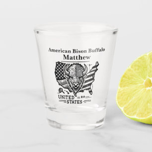 Golden Bison Illustration With USA Map and Flag Shot Glass