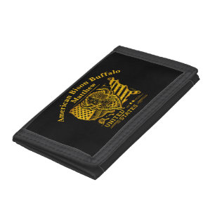 Golden Bison Illustration With USA Map and Flag Tri-fold Wallet
