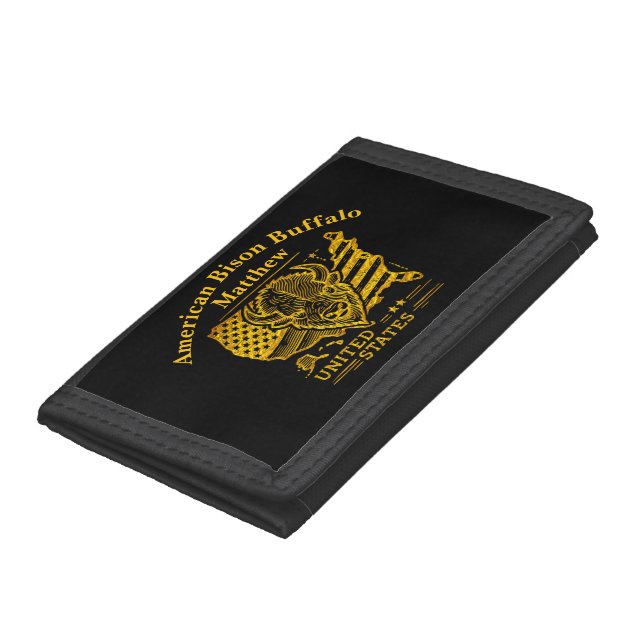 Golden Bison Illustration With USA Map and Flag Trifold Wallet (Bottom)