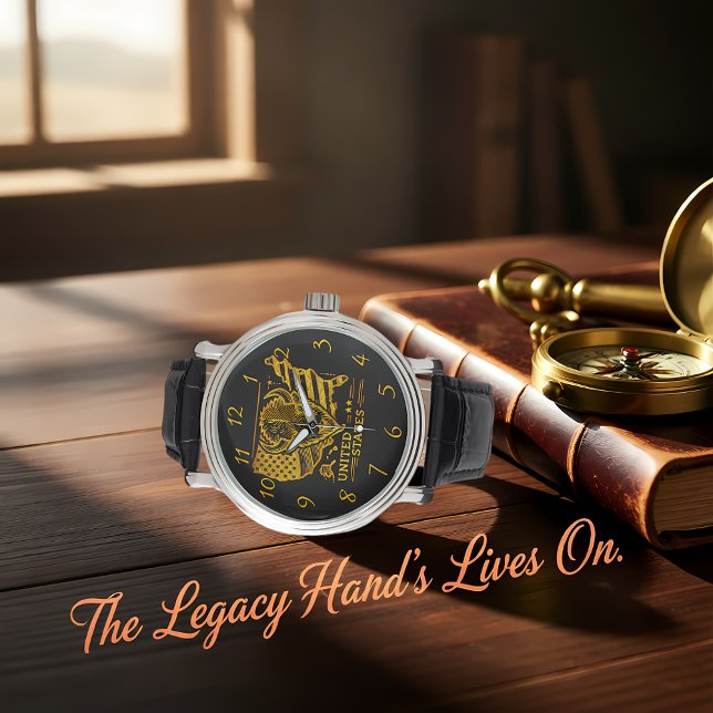 Golden Bison Illustration With USA Map and Flag Watch (Creator Uploaded)