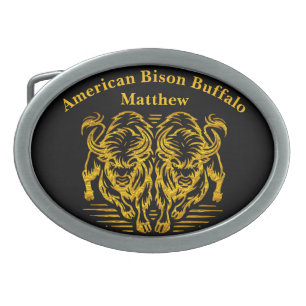 Golden Bison Running Across the Plains at Sunset Belt Buckle