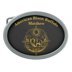 Golden Bison Standing in a Picturesque Landscape Belt Buckle