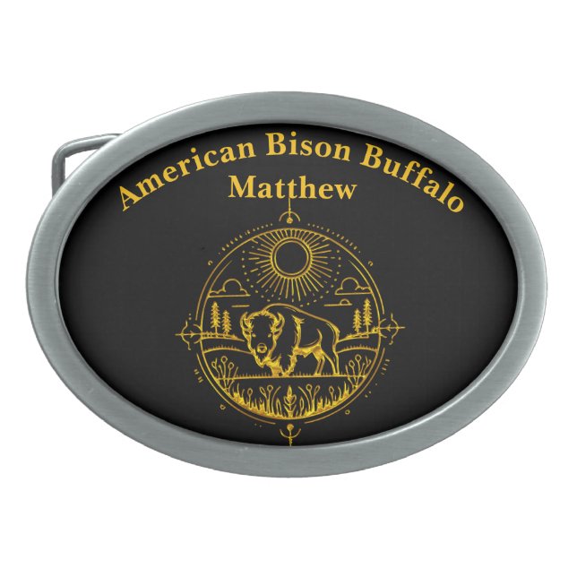 Golden Bison Standing in a Picturesque Landscape Belt Buckle (Front)