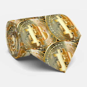 Golden Bitcoin Cryptocurrency Pattern Power Neck Tie