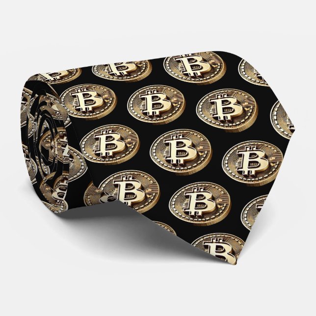 Golden Bitcoin Digital Cash Cryptocurrency Neck Tie (Rolled)