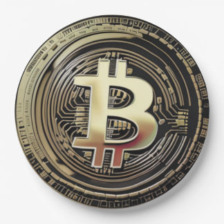 Golden Bitcoin  Paper Plates