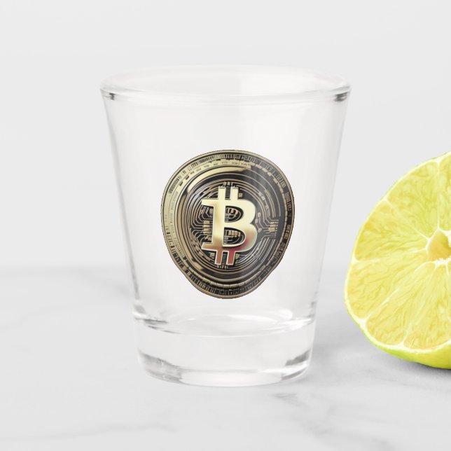Golden Bitcoin  Shot Glass (Front)