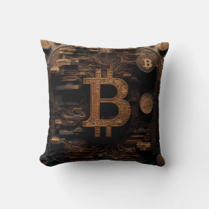Golden Bitcoin Symbol Cryptocurrency Design Throw Pillow
