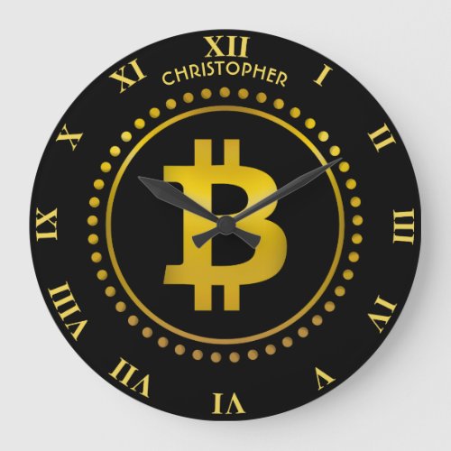 Golden Bitcoin Symbol Cryptocurrency HODL Funny Large Clock