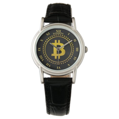 Golden Bitcoin Symbol Cryptocurrency HODL Funny Watch