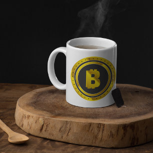 Golden Bitcoin Symbol Digital Currency Coffee Mug