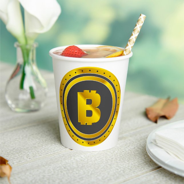 Golden Bitcoin Symbol Digital Currency Paper Cups (Creator Uploaded)