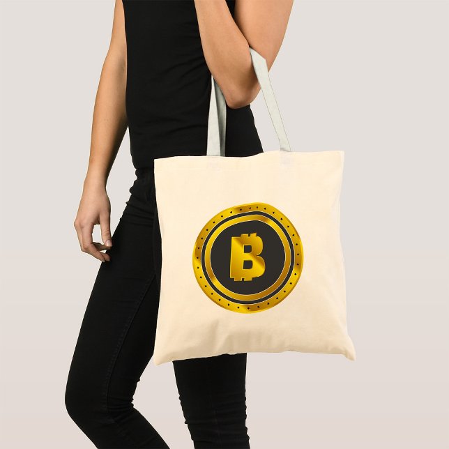 Golden Bitcoin Symbol Digital Currency Tote Bag (Creator Uploaded)