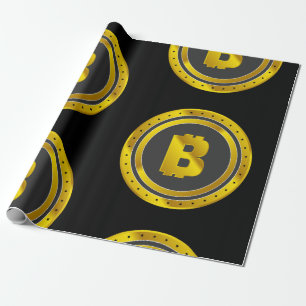 Golden Bitcoin Symbol Digital Currency Wrapping Paper