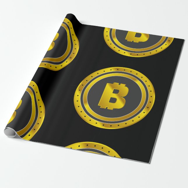 Golden Bitcoin Symbol Digital Currency Wrapping Paper (Unrolled)