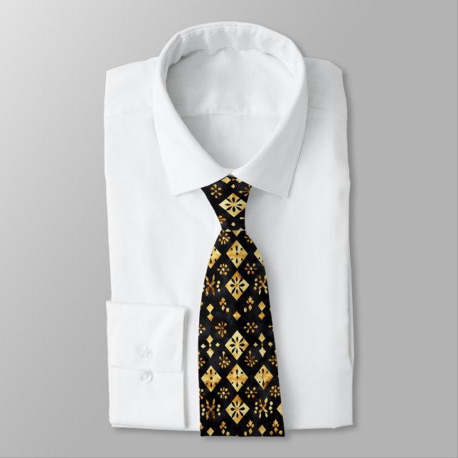 Golden Black Abstract Pattern Neck Tie (Tied)