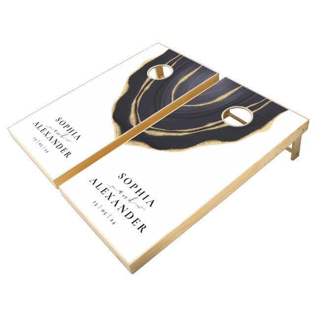 Golden black agate gemstone  cornhole set (Angled)