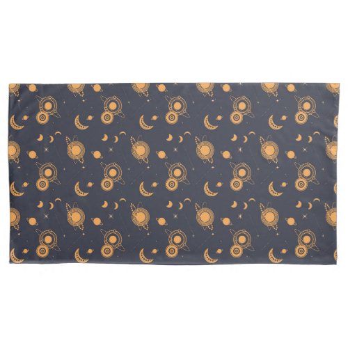 Golden black celestial sun moon galaxy pattern pillow case