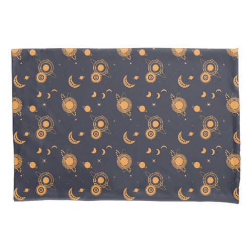 Golden black celestial sun moon galaxy pattern pillow case