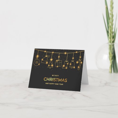 Golden Black Christmas Ornament Corporate Greeting Holiday Card