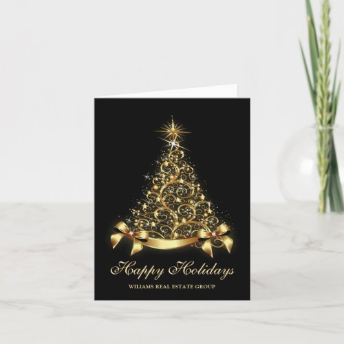 Golden Black Christmas Tree Corporate Greeting Holiday Card