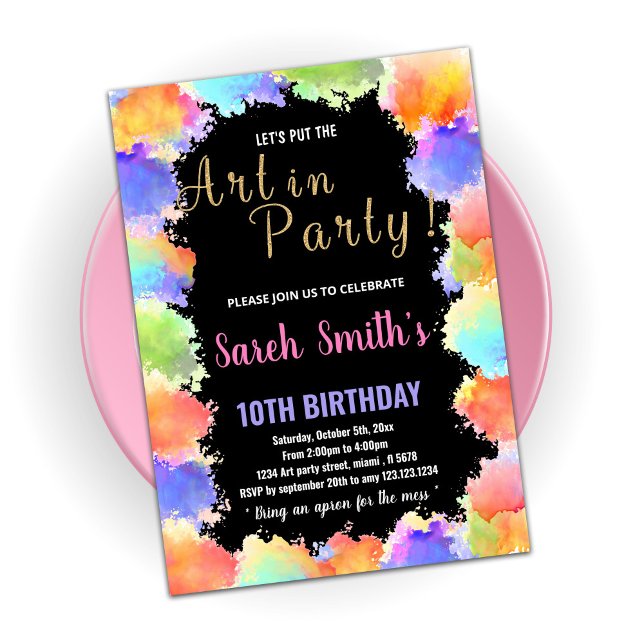 Golden Black Colors Paint Birthday Invitations (Creator Uploaded)