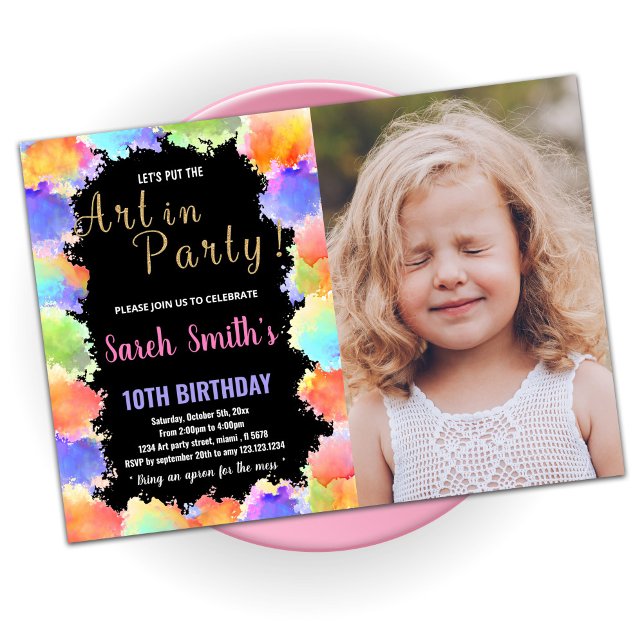 Golden Black Colors Paint Birthday With Photo Invitation (Creator Uploaded)