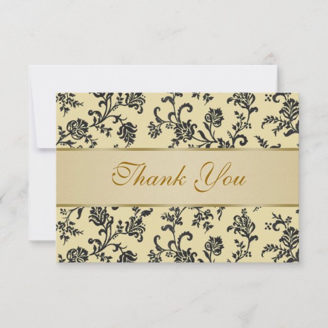 Golden black damask flowers Wedding  Thank You Card (Front)