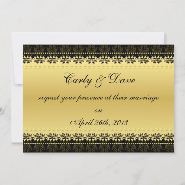 Golden Black Damask Wedding Invitation (Front)